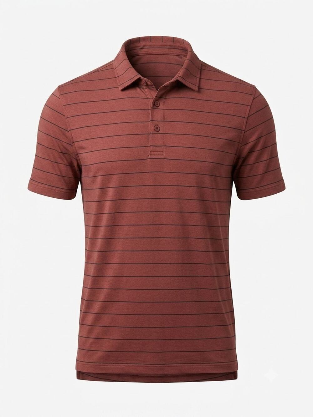 Lululemon Men's M Short Sleeve Red Brown Black Striped Performance Polo Shirt